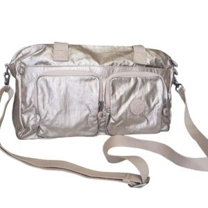 Kipling Cyrene Flamingo Creamy Handbag / Crossbody Bag Travel Tote.